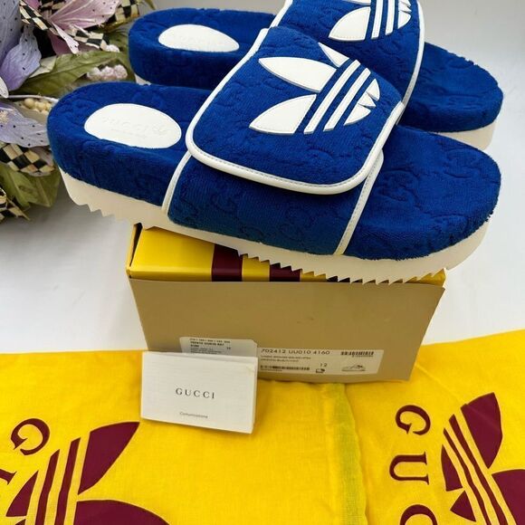 Men’s Gucci, X Adidas monogram, GG slides size 12 made in Italy - Picture 3 of 8